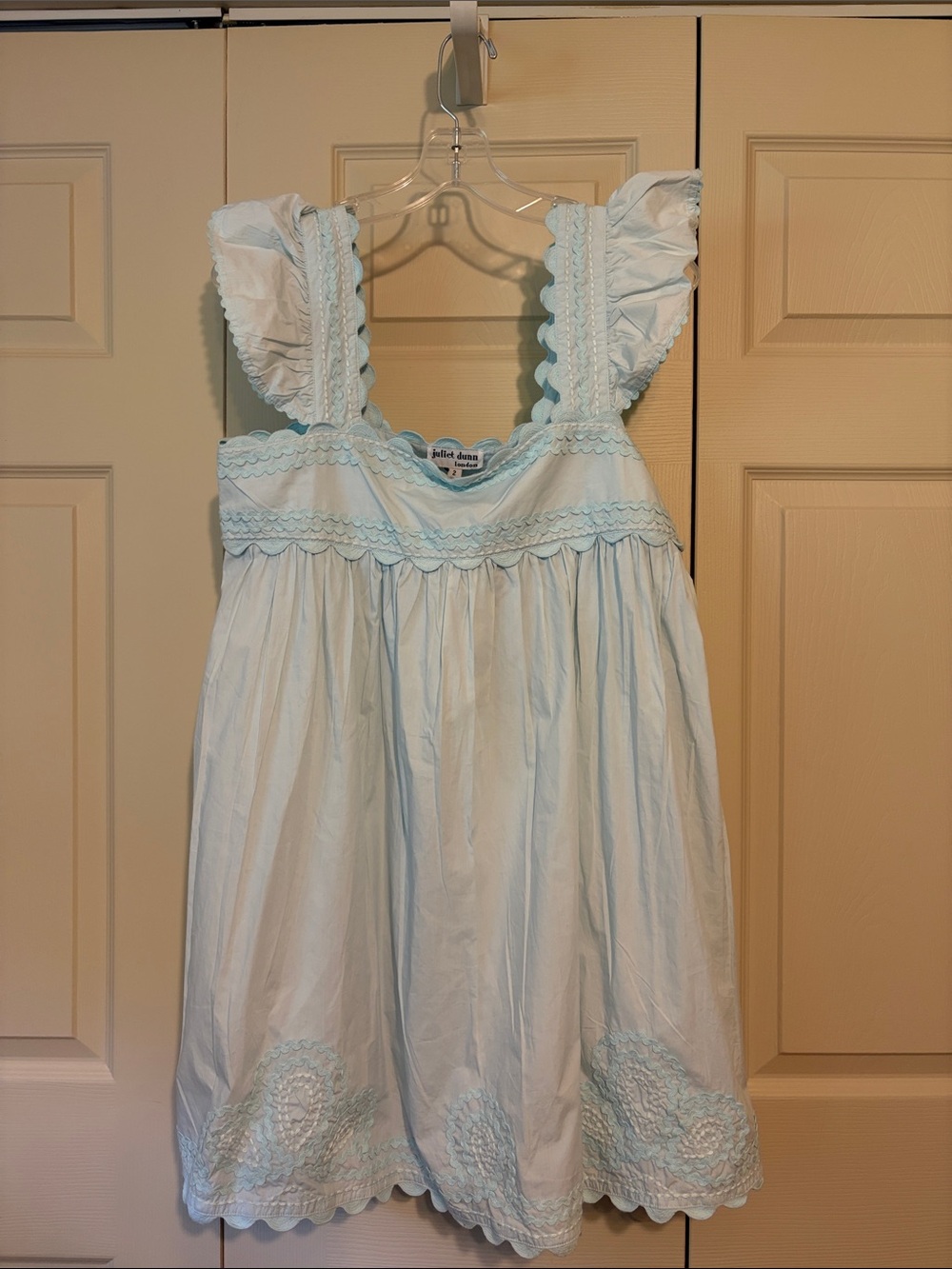 Juliet Dunn Light Blue Ruffle Strap Mini Dress